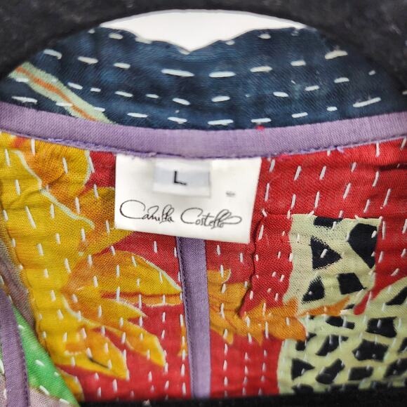 Camilla Costello Kantha Quilted Floral Bohemian Jacket Size Large - Picture 2 of 4